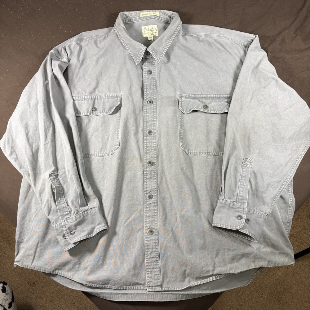 Cabela's Stonewash Canvas Work Shirt Mens 4XL Gray Heavyweight Utility Button Up